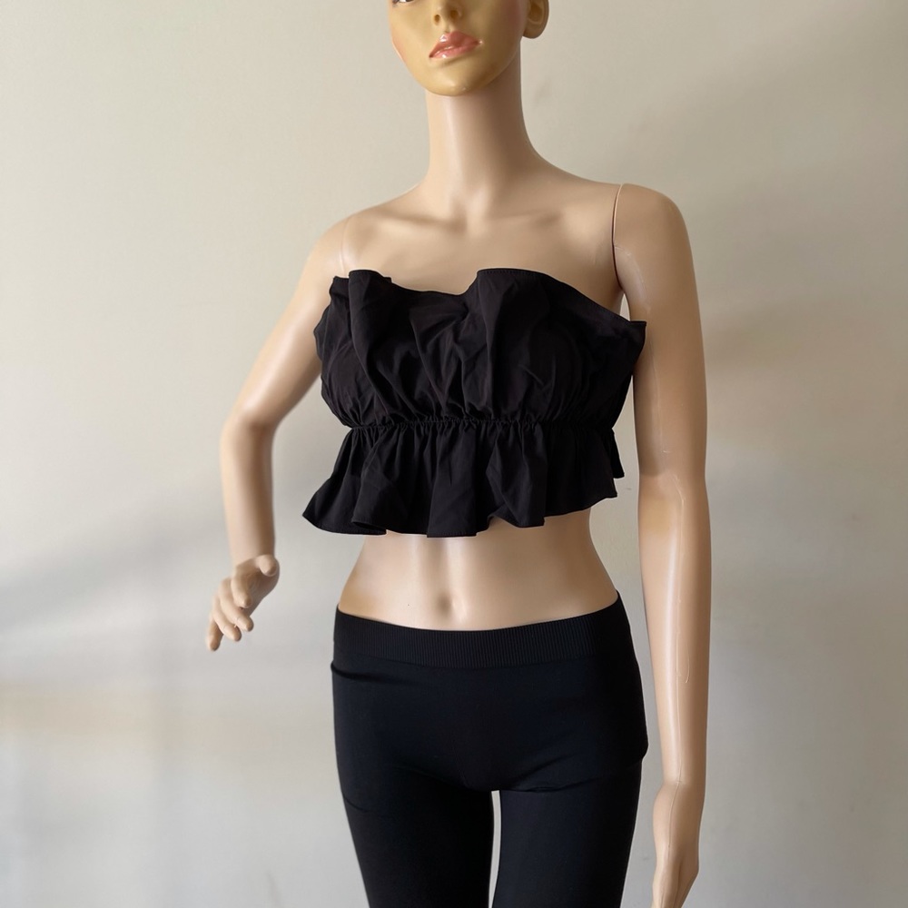 Black Ruffle Sleeveless Open-back Cropped Mini Top